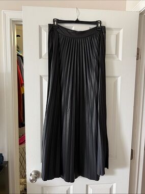 Olivaceous Black Pleated A-Line Maxi Skirt